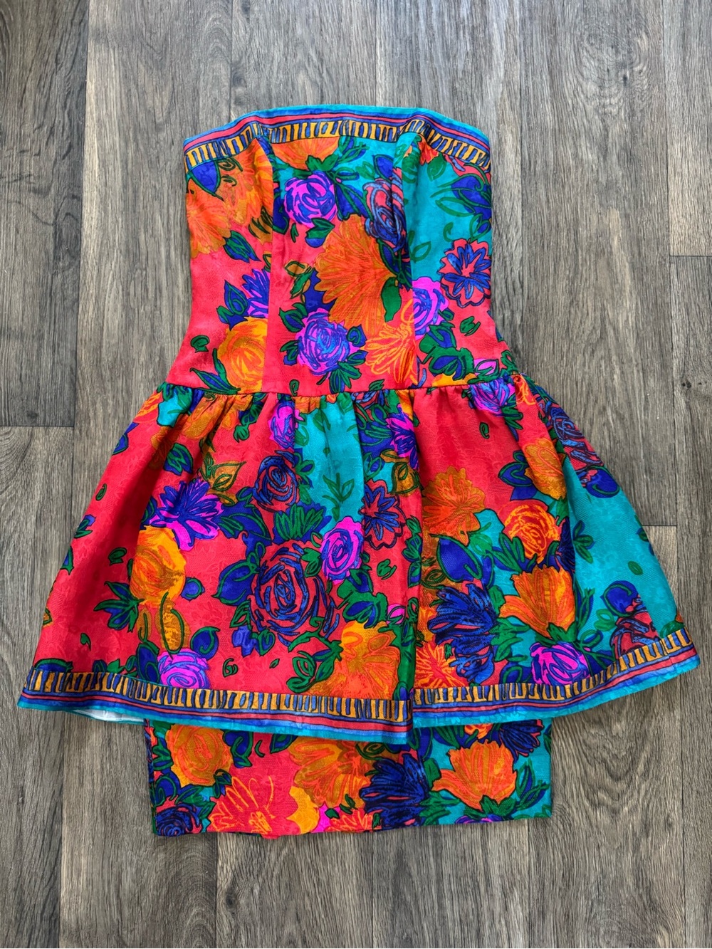 Vintage A.J. Bari 100% Silk Dress Floral Red Orange Aqua Blue Women’s 4